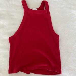 Red high neck cropped tank top